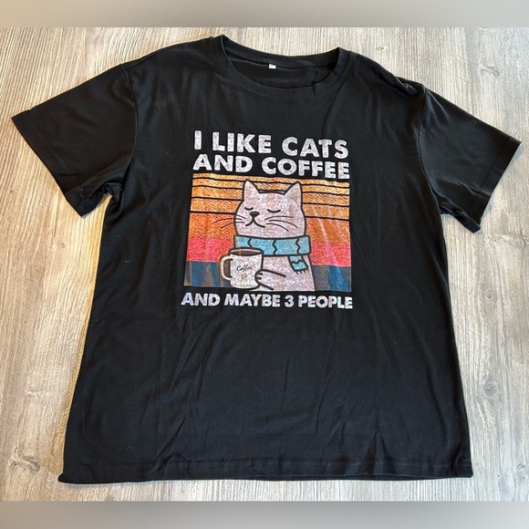 I Like Cats And Coffee T Shirt Funny Retro Art Kittens Heavy Cotton Tee Sz Large - Picture 1 of 6